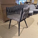 Set van 6 eetkamerstoelen, taupe stof, zwarte poten